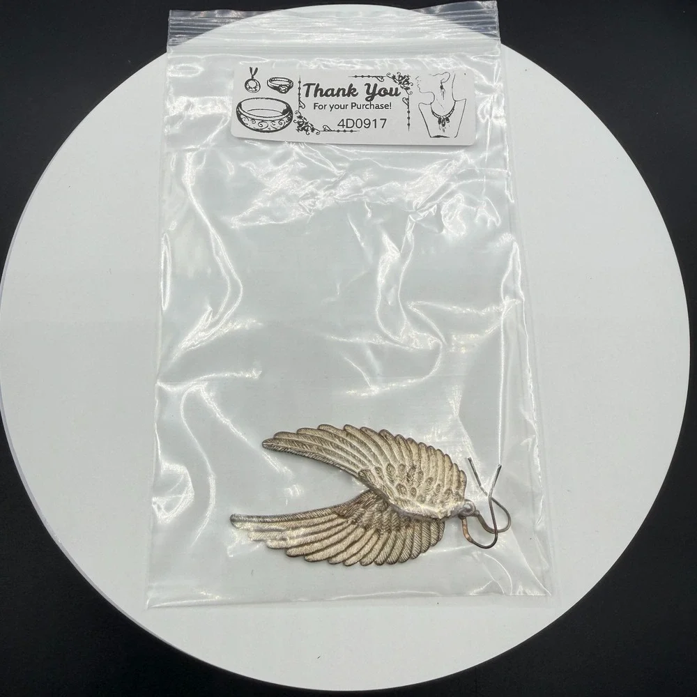 Gold Tone Angel Wing Feather Long Dangle Drop Earrings Boho Statement Jewelry